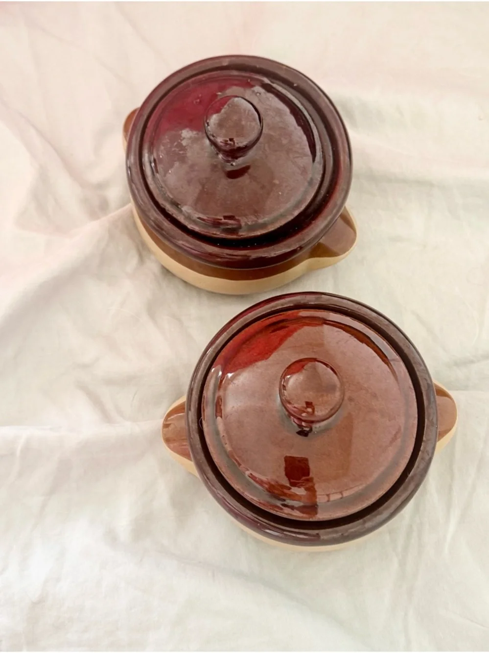 Brown and Tan Ceramic Lidded Casseroles (Set of 2)
